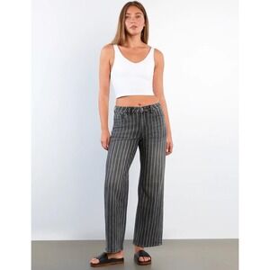 Hint of Blu Dark Grey Railroad Stripe Straight Leg Jeans HB0724B Size 26 NEW